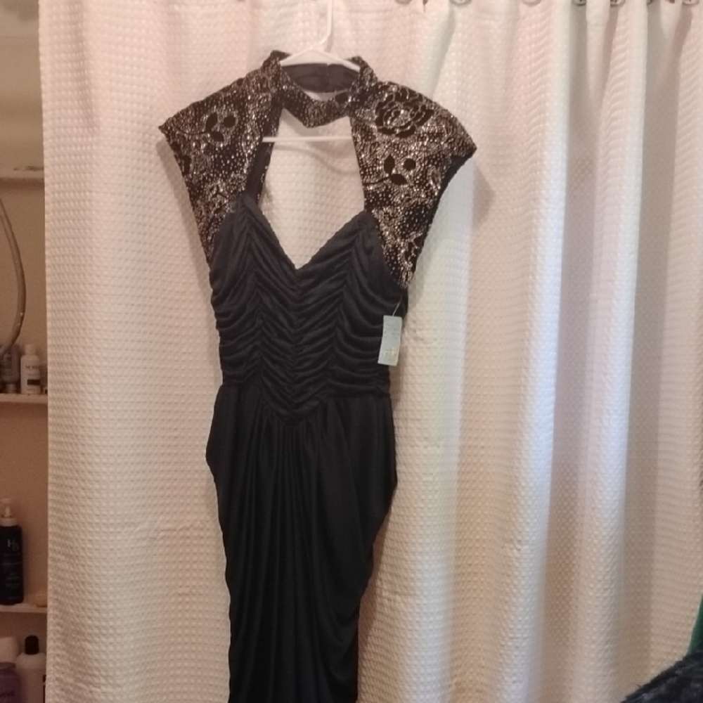 Black Ruched Halter Gown for Cocktail